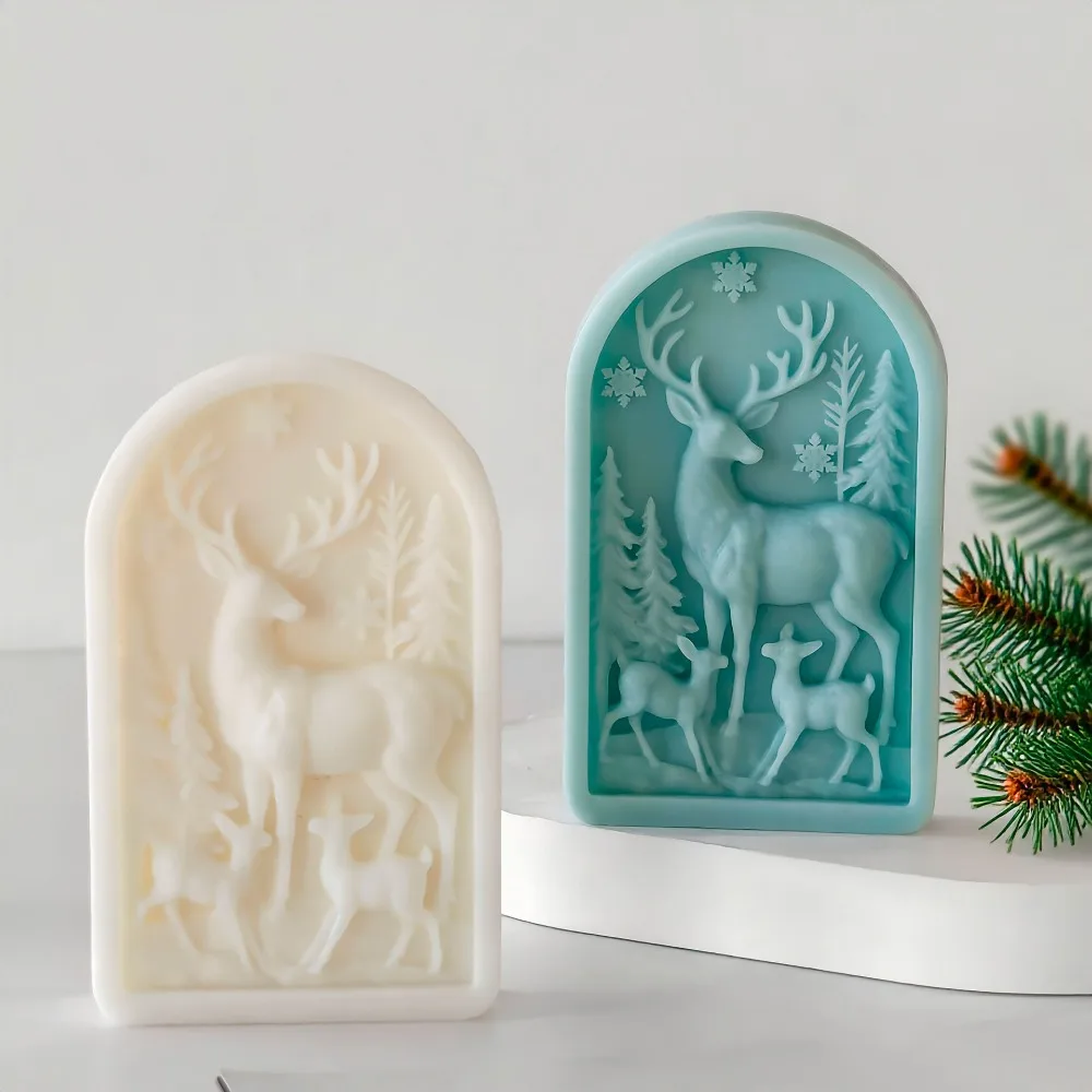 

Elk Embossed Arch Picture Candle Molds DIY Christmas Scented Plaster Resin Mould Ornaments Soap Candle Silicone Mold