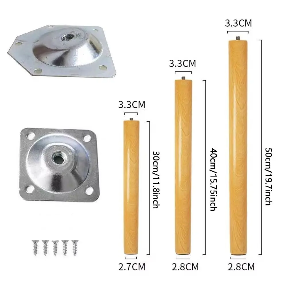 4Pcs 30-60cm Solid Wood Furniture Legs Oblique/Vertical Style Anti-slip Pad Chair Desk Legs DIY with Mounting Plates and Screw