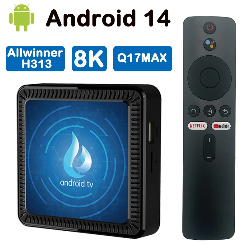 

Smart TV Box Android 14.0 Голосовой пульт дистанционного управления Поддержка Netflix YouTube 2.4/5G WiFi 8K Bluetooth 5.2 HDR 10 Медиаплеер Телеприставка