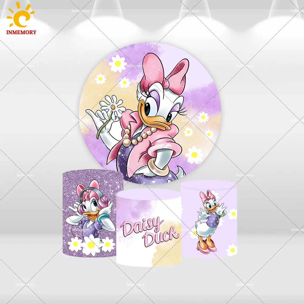 Disney Daisy Duck Baby Shower cubierta de fondo redondo púrpura brillo niñas cumpleaños foto fondo Banner cubiertas de cilindro