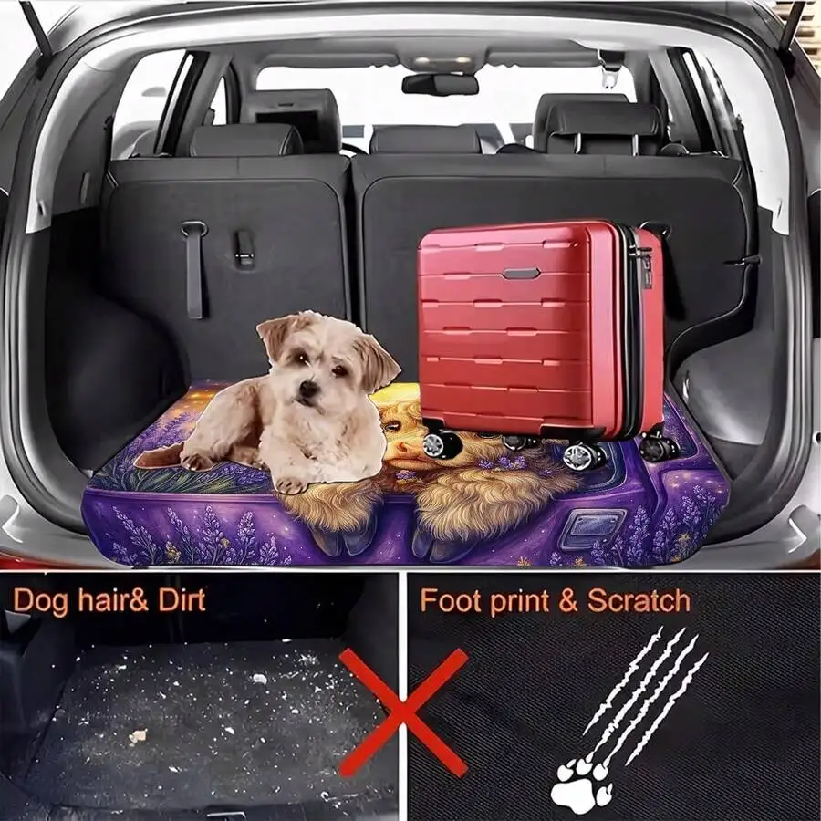 1 Piece, Cute Curly-Haired Cow And Lavender Starry Sky Style Character Car Trunk Mat, Purple Dreamy Print Pattern, Essential