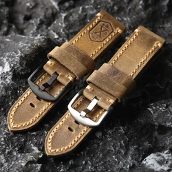 Handmade German Head Cowhide Strap, 20 21 22 23 24 26MM Vintage Folded No Clip Men's Genuine Leather Bracelet Vintage Style