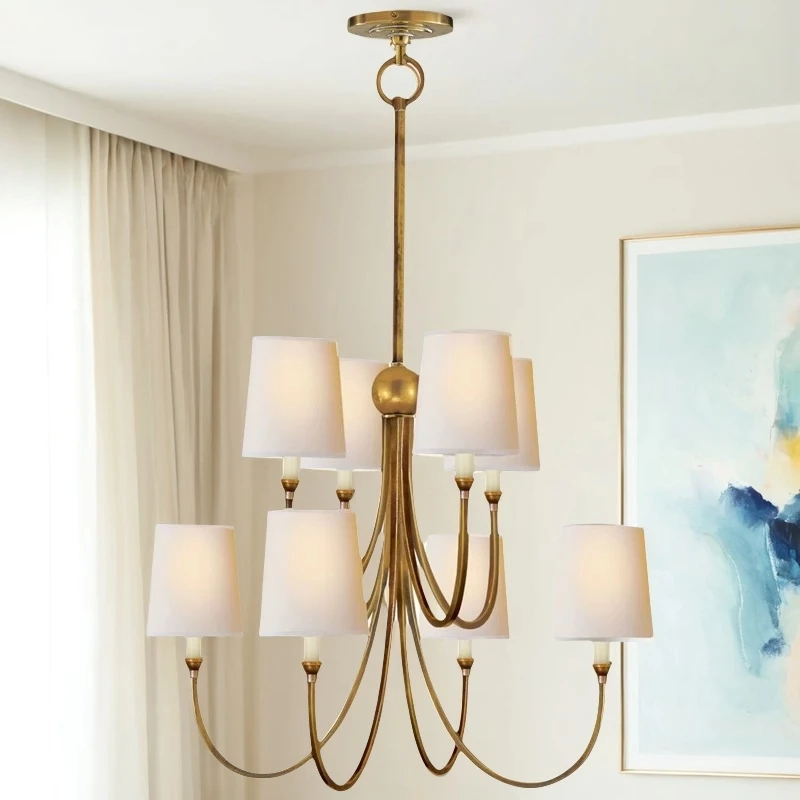 American Led Chandelier Ceiling Lamp For Living Dining Room Kitchen Hanging Light Luxury Fabric Home Decor Pendant Lighting