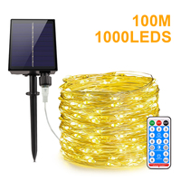100M 50M 30M Fast Charge Solar Panel LED String Lights Copper Wire Fairy Light For Outdoor Wedding Party Garden Courtyard Decor