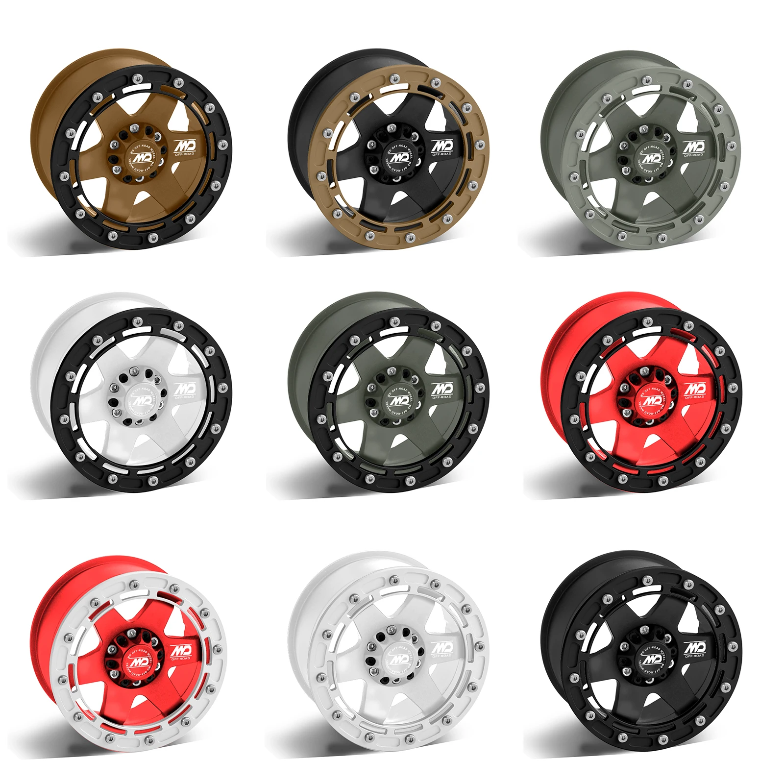 4PCS 2.6 Inch MD Simulation 5 Spoke CNC Aluminum RC Beadlock Wheel Rims KMC Style For 1/8 RC Crawler MJX H8H Yikong MK07 RC Car
