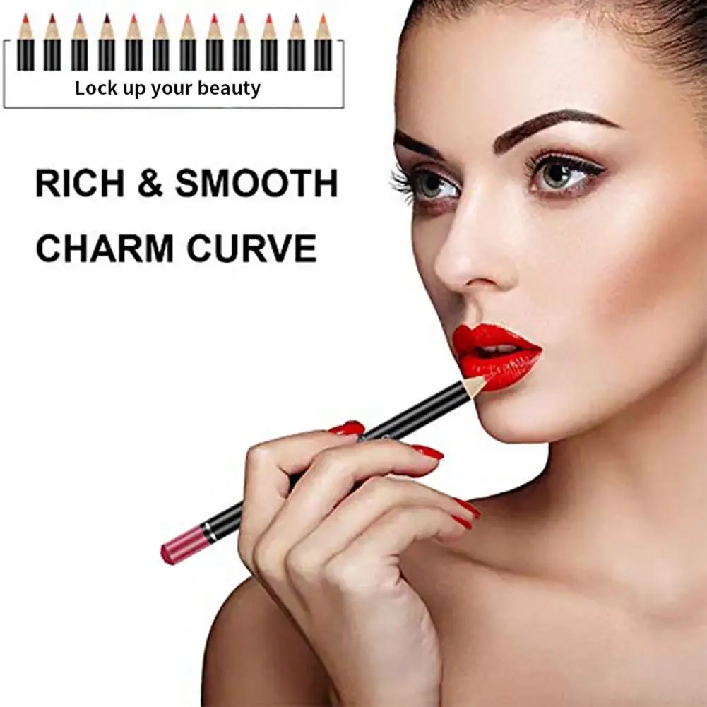 12Pcs Lip Liner Lipstick Pen Long Lasting Charming Light Weight Waterproof Lip Liner Eyeliner