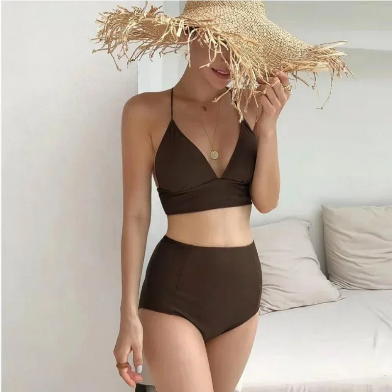 Bikinis Sets Women Bandage Sexy Pure Beach Style Ulzzang Simple Holiday Bath Swimwear Seaside Fashion Elegant Chic Backless Ins