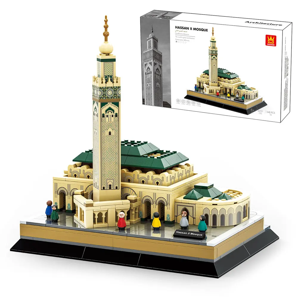 Blocs de construction de la Mosquée Hassan II, de la Kaaba Sacrée et de la Mosquée du Prophète, modèle d'architecture emblématique à assembler, jouet religieux musulman, cadeau