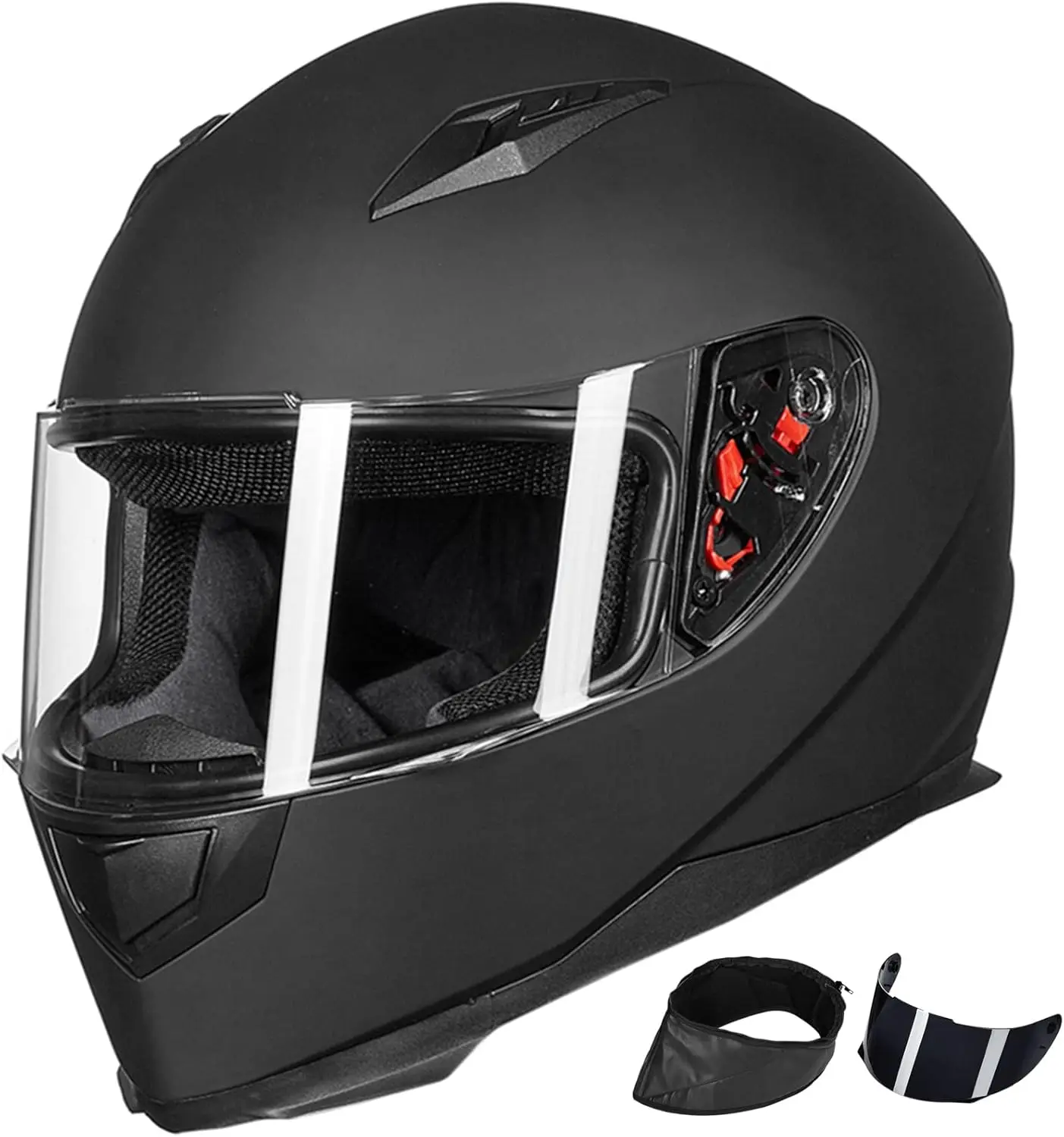 

Full Face Motorcycle Helmet with Removable Winter Scarf and 2 Visors, DOT Certified (L, Matte Black)