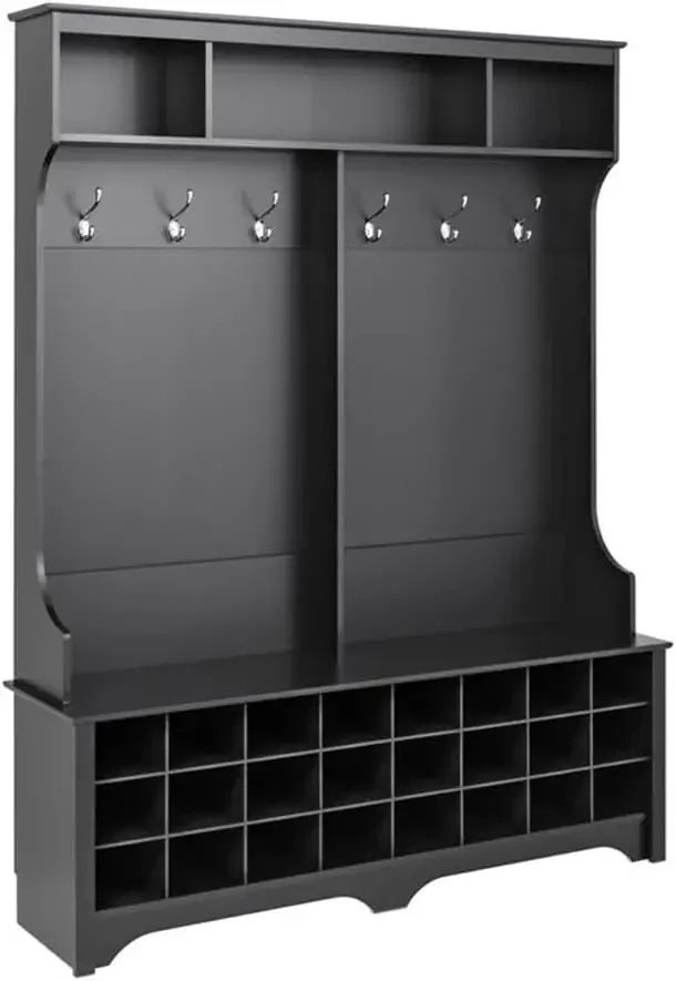 

Black Hall Tree, Shoe Cabinet, Storage Cabinet with 24 Shoe Cubbies and 6 Double Coat Hooks 15.5" D x 60" W x 77" H