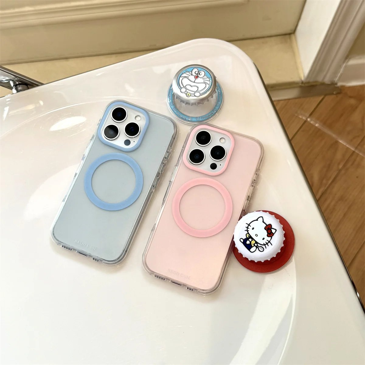 

Ins pink and blue bottle cap cartoon magnetic stand Phone Case For iPhone 16 15 14 13 Pro Max fundas iphone 15 case Protective c