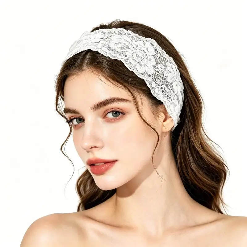 Süßes, hohles, breites Spitzen-Haarband, elastisch, bequem, modisches Haaraccessoire für Hochzeitsgäste – Detail 9