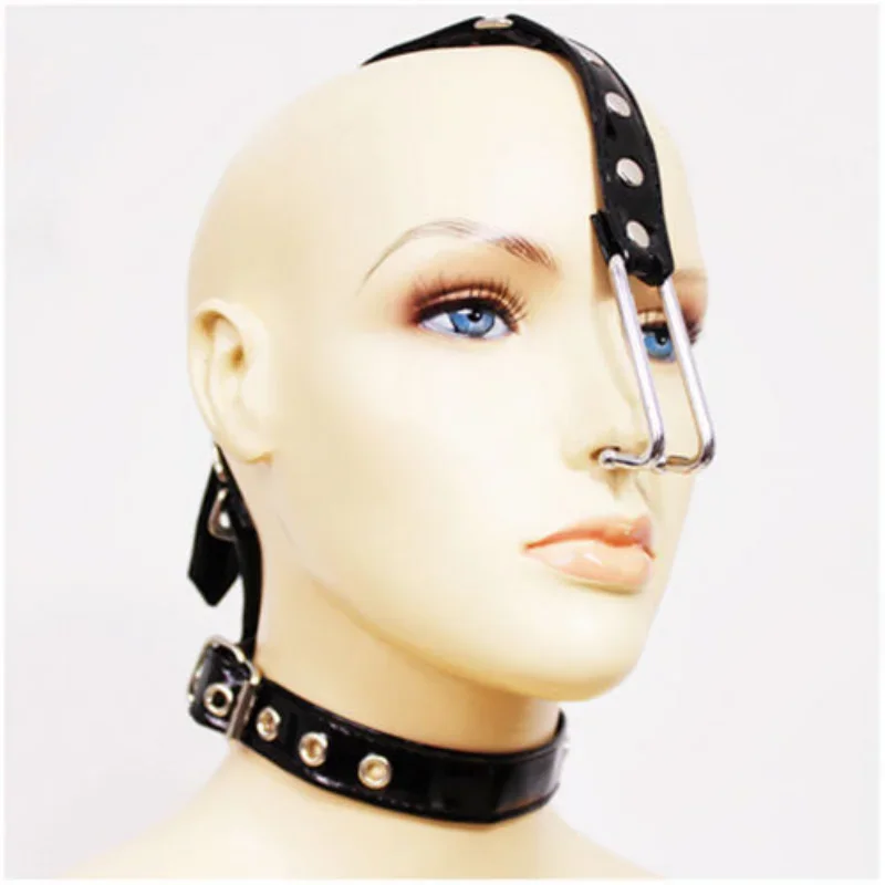 Nose Hook Oral Fixation Open Mouth Bite Gag with Nose Clip Sex Toys of Leather Head Bondage Harness Strap