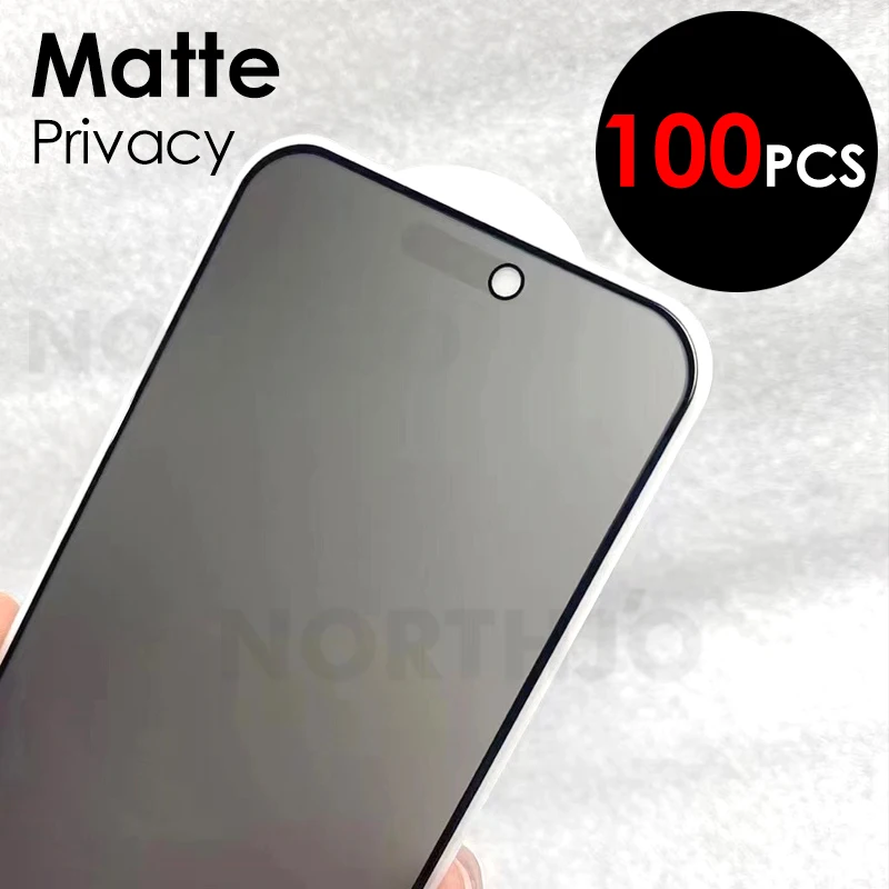 

100Pcs Matte Privacy For iPhone 15 14 13 12 11 XR Xs Pro Max Plus Anti Spy Tempered Glass Film Full Covering Screen Protector