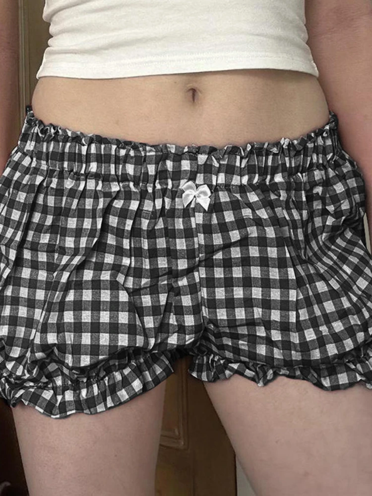 AltGoth Cute Sweet Y2k E-girl Plaid Shorts Women Pastel Goth Streetwear Low Waist Shorts Aesthetic Fairycore Grunge Shorts Femme