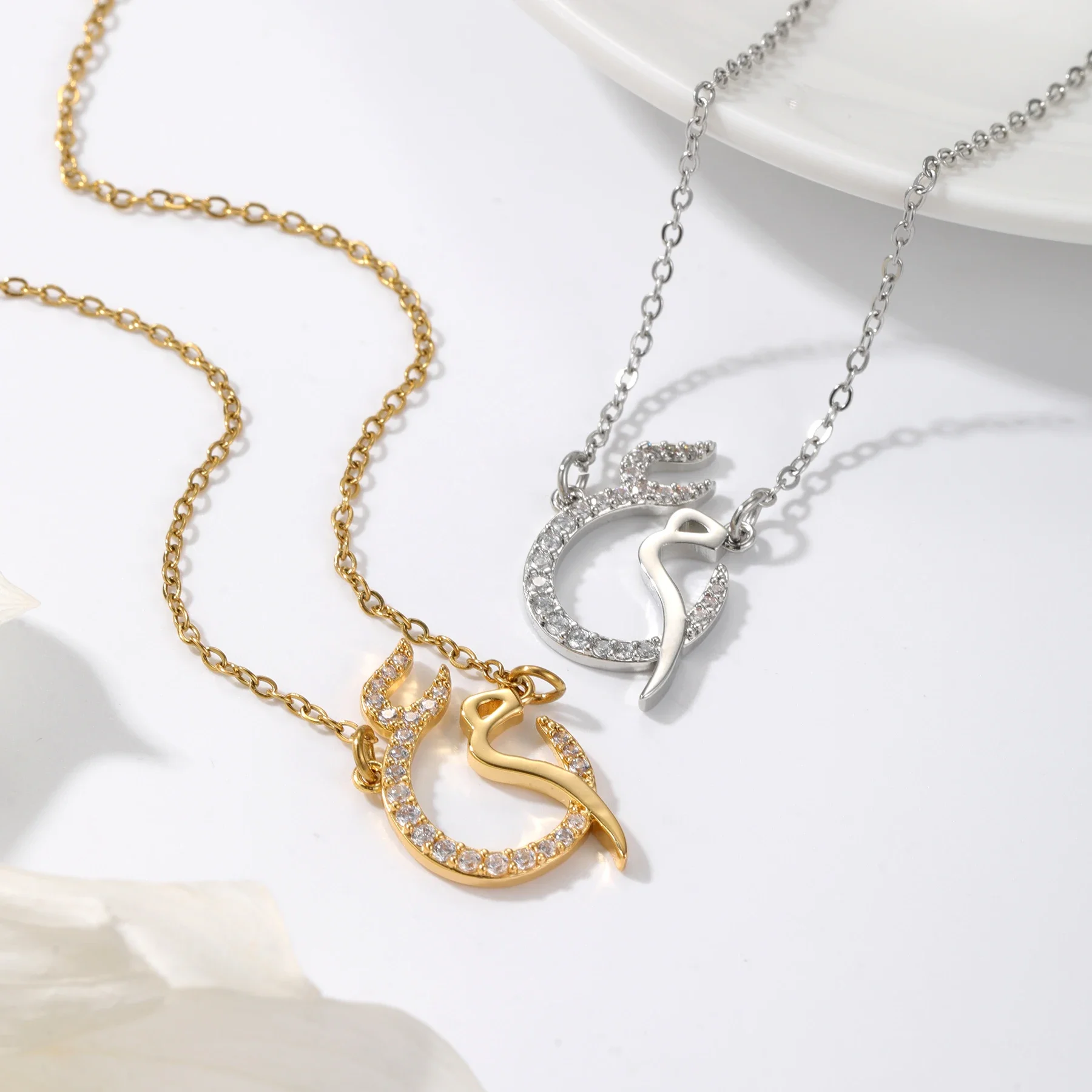 Custom Arabic Alphabet Zirconia Necklace Personalized Design 925 Silver Ladies Islamic Jewelry Best Holiday Gift For Mother
