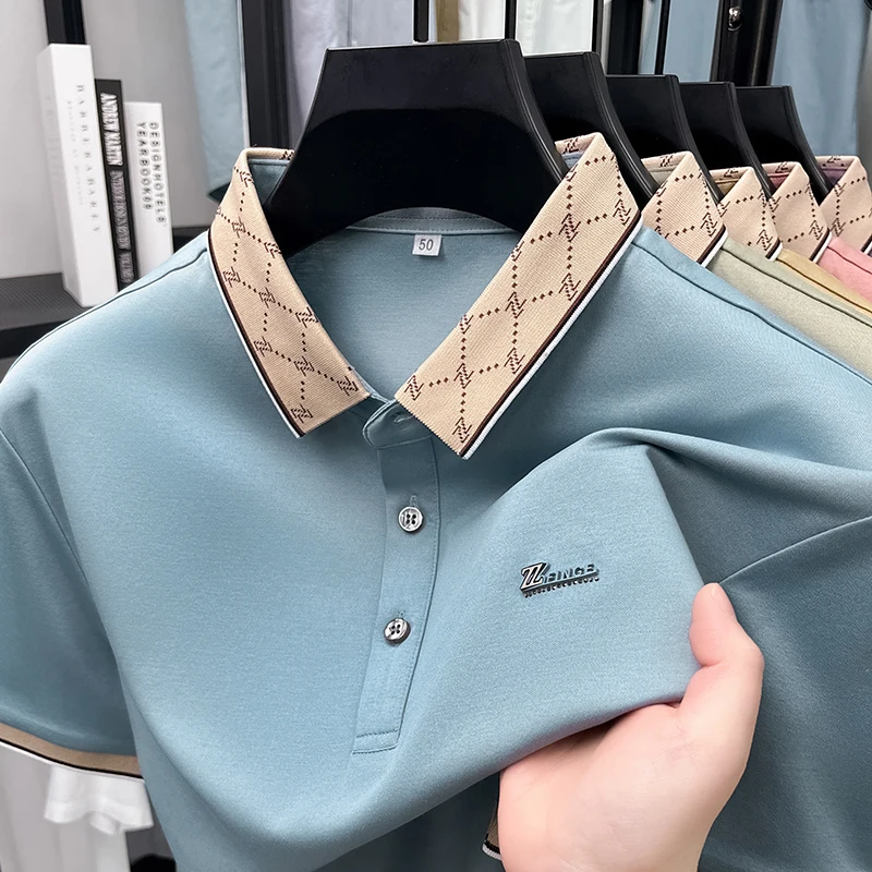 

Высококачественные бренды буквы тиснением короткие рукава polo рубашка мужские комфортабельные летние мягкие воздухопроницаемые модные цветовая гамма футболки с перевернутым воротником