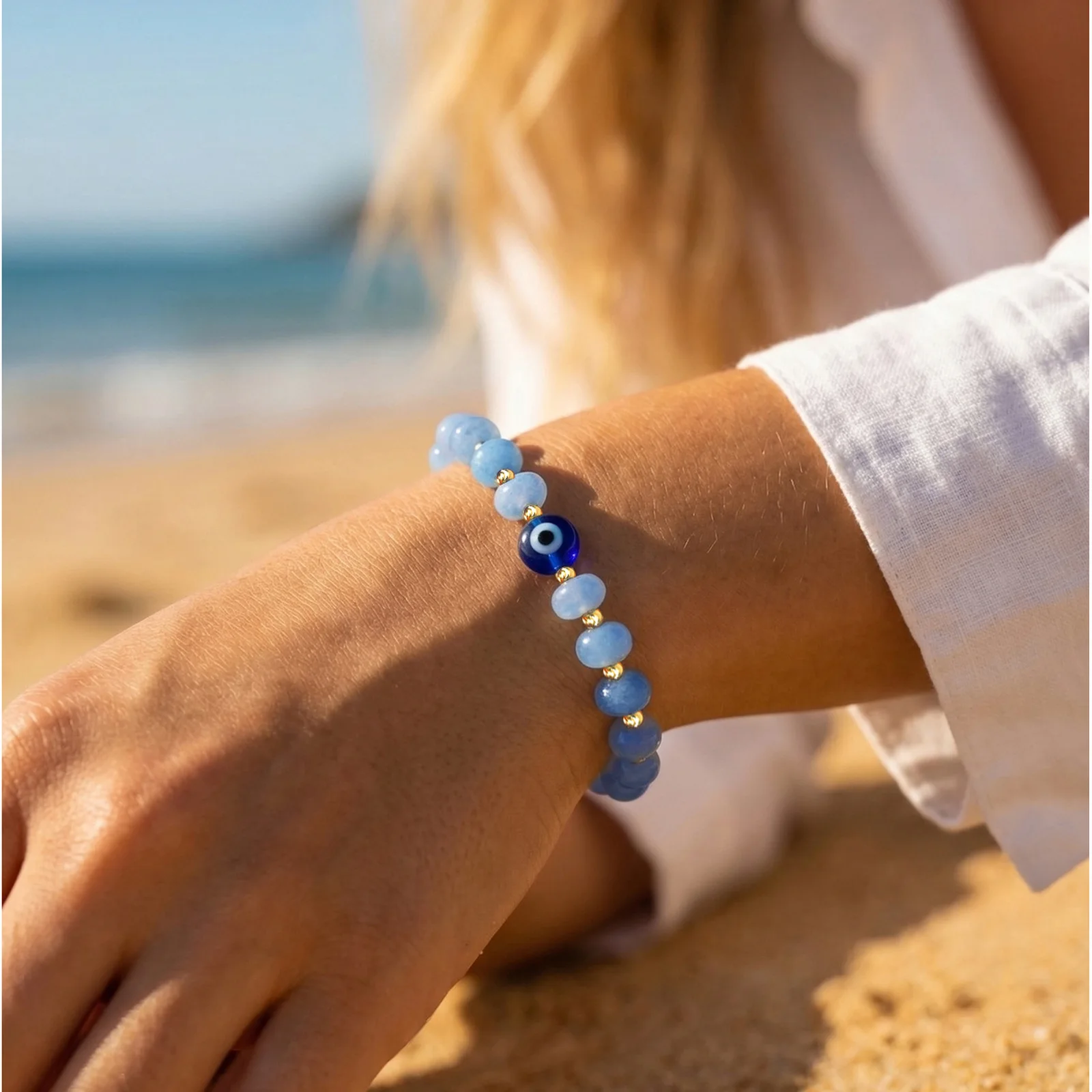 Vnox Bohemia Style Natural Stone Abacus Beads Bracelet for Women Evil Eye Beaded Gemstone Bracelets Girl Party Jewelry Gift