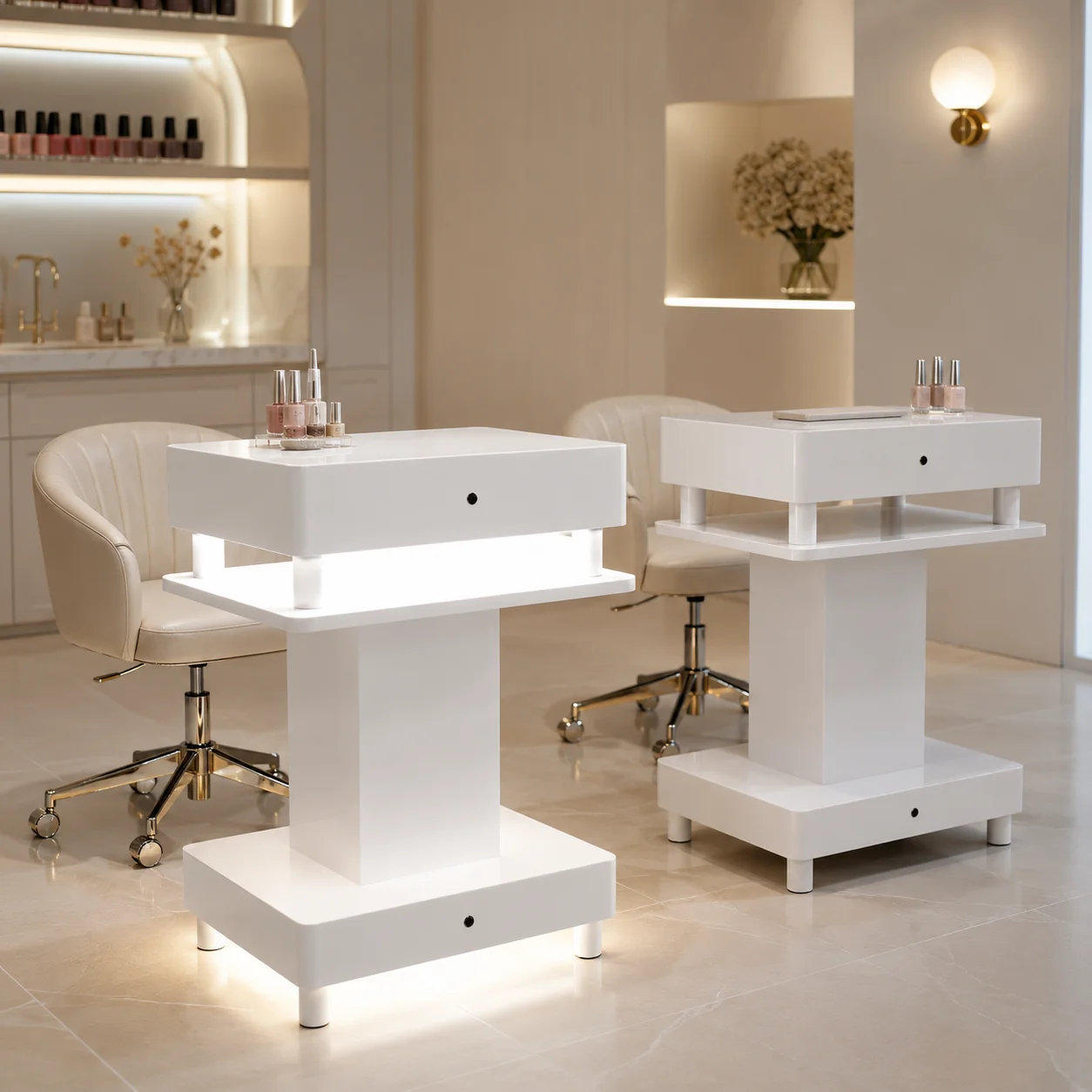Nail Polish Drying Desk 8 Built-in Fans 8 LED Lights Modern Minimalist Style for Professional Manicure Studio Business