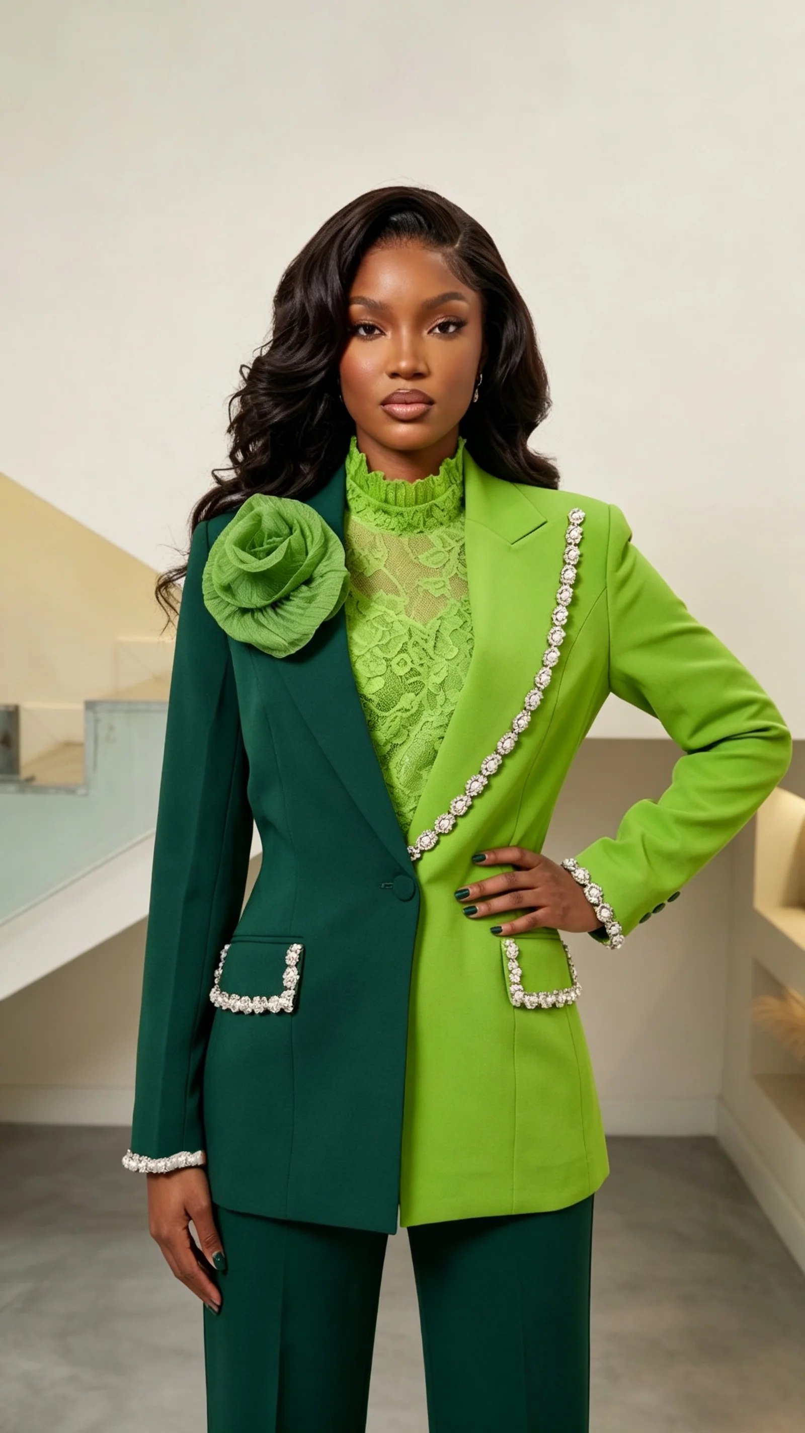 Women's Dresses Suit Gowns Splicing Flower Beads One Button Jacket Coat And Pants For Female Satin 2 Pieces Suit Customized W719