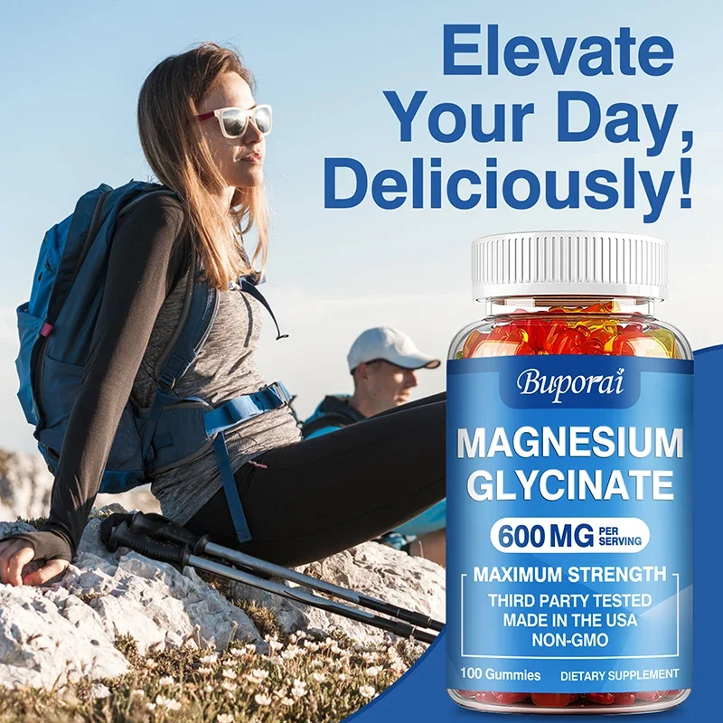 Magnesium Glycinate Gummies - Better Sleep Relax Nerves Good Mood Brain Health Muscle Recovery Strengthen Muscles and Bones