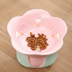 Flower Ceramic Cat Bowl Cat Food Bowl Pet Bowl Cat Bowl Dog Bowl Diagonal Mouth Neck Protection Cat Food Bowl New Product