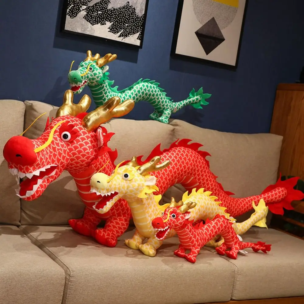 60cm Cartoon Tierkreis Drachen Jahr Maskottchen chinesische Drachen Plüschtiere weiche Stofftier Puppe Neujahr Dekoration gelb rot grün