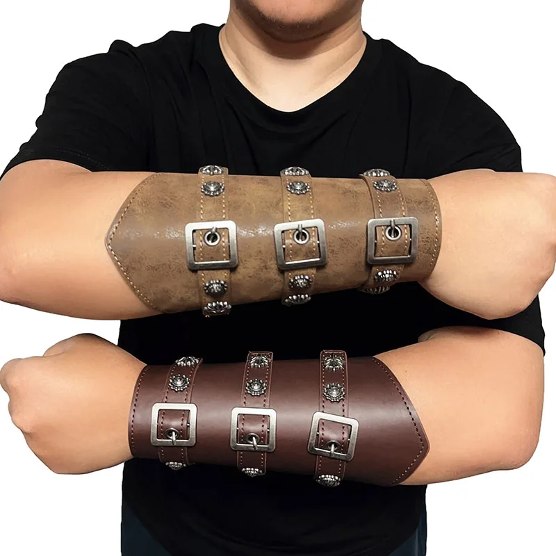 Średniowieczne podgrzewające ramiona męskie sznurowane opaski na rękę Viking piracki rycerz rękawica Bracer Steampunk pancerz przebranie na karnawał akcesoria rekwizyty