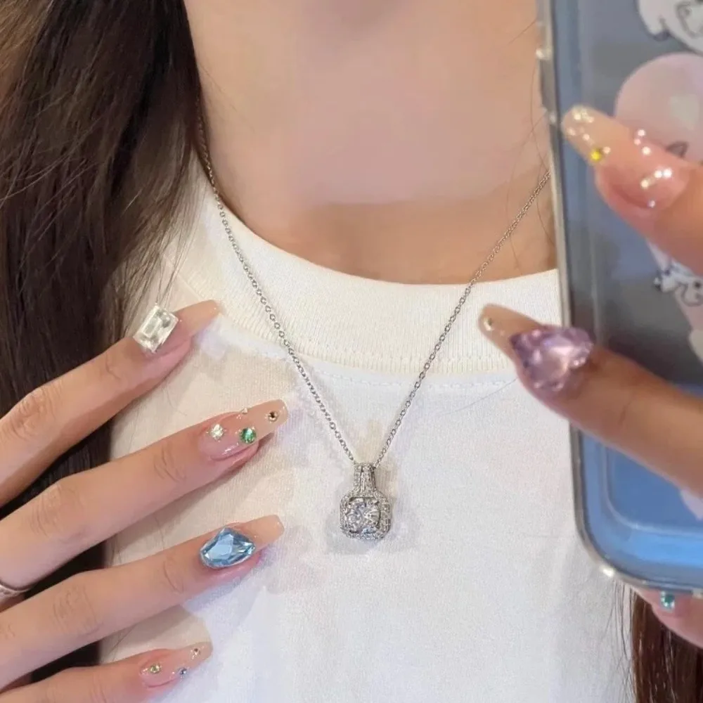 Luxury Ring Cube Jewelry Set Pendant Elegant Square Necklace Crystal Shiny Ear Studs Girls