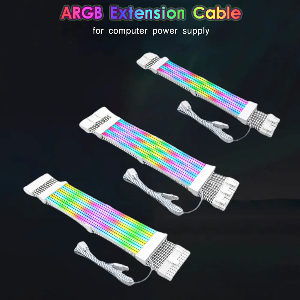 ARGB Motherboard Extension Cable 12VHPWR ARGB PSU Power Supply Extension Cable ATX 24PIN GPU PCI-E 2/3x8Pin RGB PC Module Cables