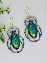 Fantasy Red Beetle Earrings Charm Gift Gothic Hoops Witch Goddess Dark Declaration
