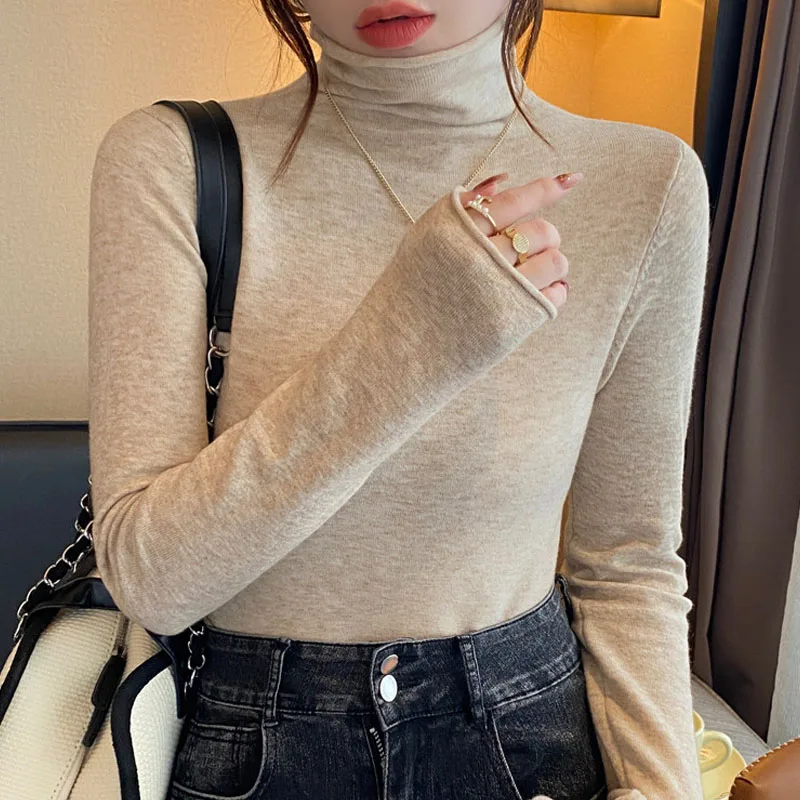 

Women Clothing Knitted Sweater Women Pullovers New Long Sleeve White Turtleneck Knit Sweater Pullover Women Tops Knitwears Q2830