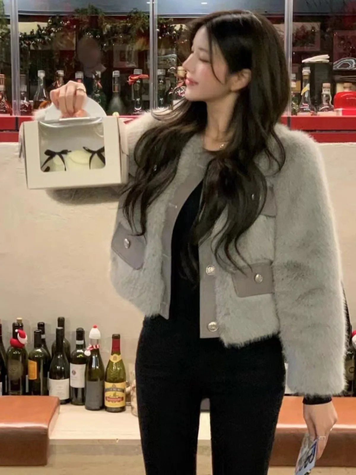 

Winter New Fluffy Women's Coat Korean Sle Warm Gentle Agel High-End Feeling Plu Outerwear ort Commute Loose Fit