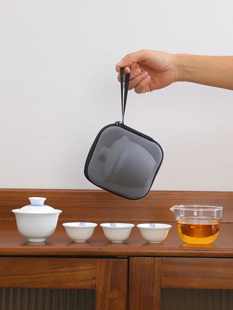 

Portable Travel Tea Set Ceramic Tea Maker Customized Beauty Gaiwan Teacup Chinese Handmade Porcelain Tea Pot and Cup Set