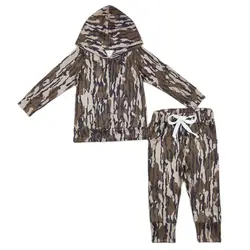 Roupa de camisola com capuz infantil, pulôver de mangas compridas, suéter, calças, conjuntos de bolso, roupas, bebê, crianças, atacado