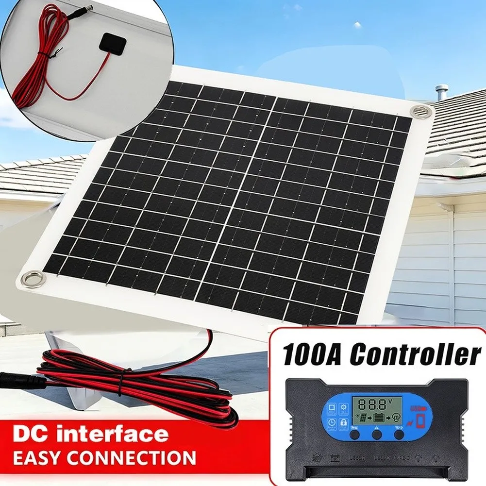 1set 12W Solar Panel With Controller DC Clip Wire For Outdoor And Camping Vehicles Efficient Energy Conversion