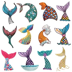 Colorful Mermaid Tail Embroidery Patch Fairy Fish Tail Badge Stick-on Appliques Cartoon Cloth Stickers for Girls T-shirt Bag DIY