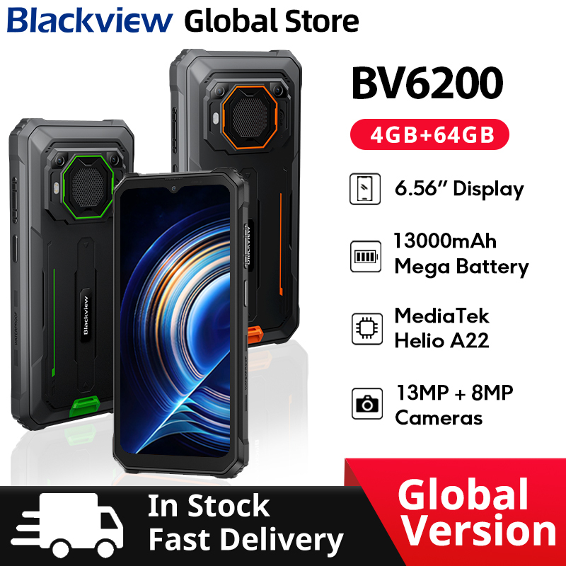  Blackview BV6200 Rugged Phone 6.56-inch HD+ IPS Display 13000mAh 8GB(4+4) 64GB 13MP Camera GPS Android 13 IP68&IP69K Cellphone 