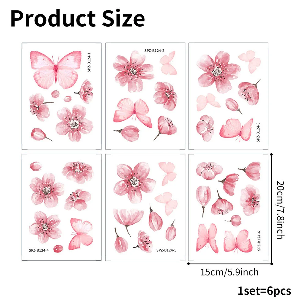 6pcs Bathroom Wall Stickers Waterproof PVC Flower Pattern Non Slip Bathtub Decals Easy to Paste for Home Decoration