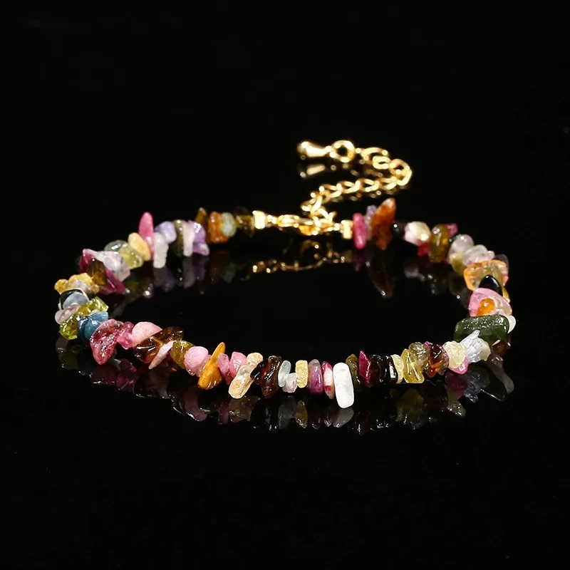 Healing Energy Wheel Adjustable Chain Jewelry Natural Stones Black Tourmaline Amethyst Rock Crystal Chip Bead Bracelet for Women