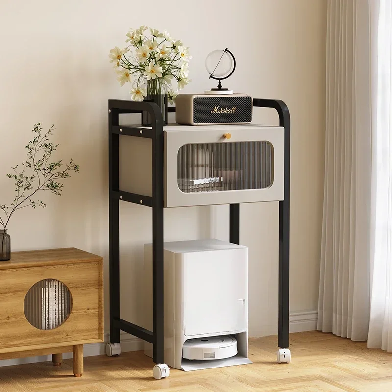 Iron Robot Vacuum Storage Rack with Easy-Clean 3-Layer Organizer  Durable Cleaning Machine Stand Convenient Access with Wheel