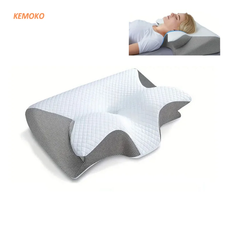 Almohada ortopédica de espuma viscoelástica para el cuello, cojín de masaje con forma de mariposa para dormir, rebote lento y cómodo