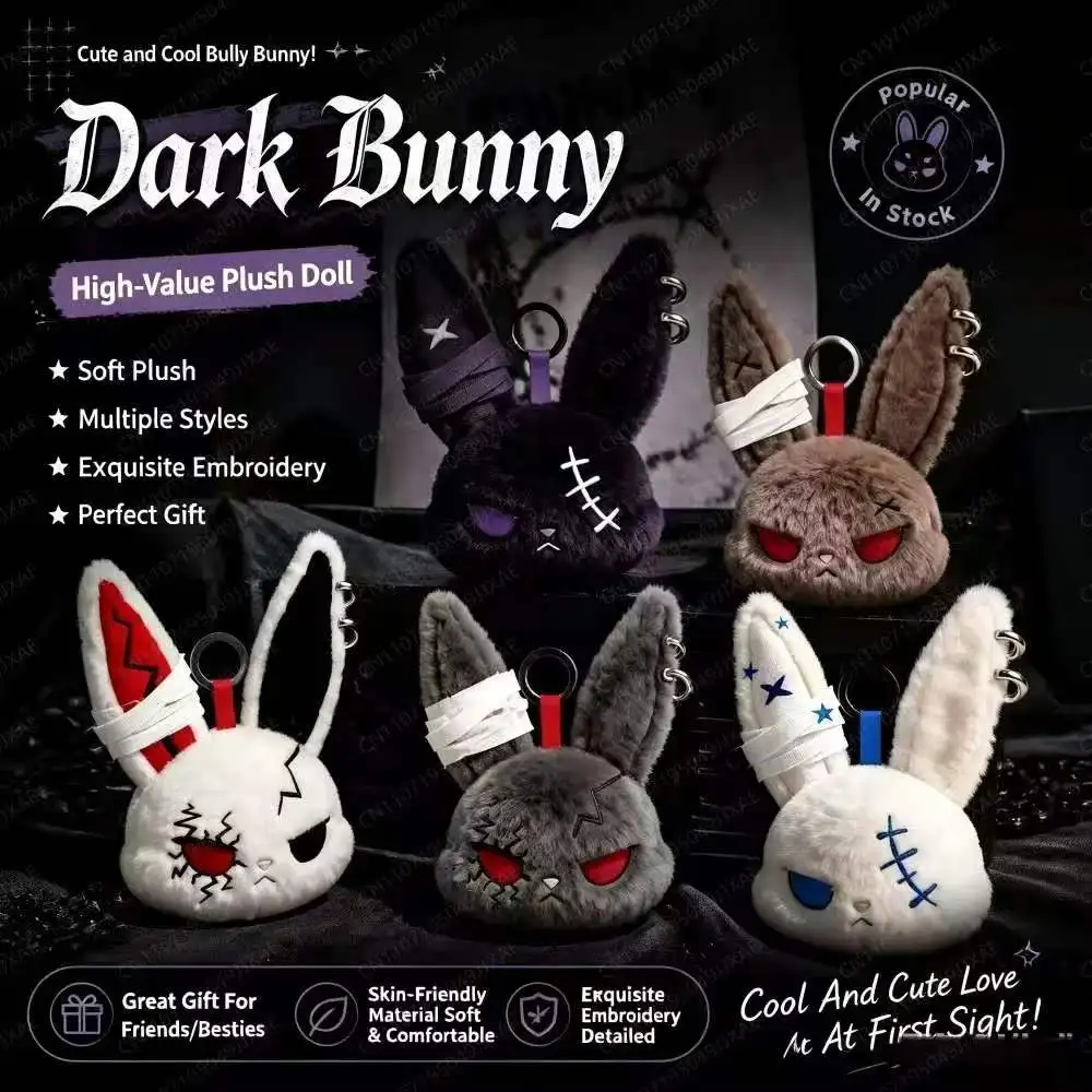 Popular Kawaii Dark Rabbit Plush Doll Gothic Style Cute Rabbit Plush Doll Keychain Pendant Children's Gift
