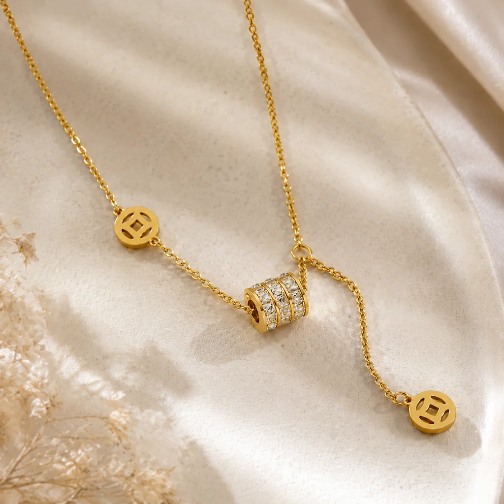 Coin Necklace Delicate - Złoty naszyjnik w kształcie litery Y