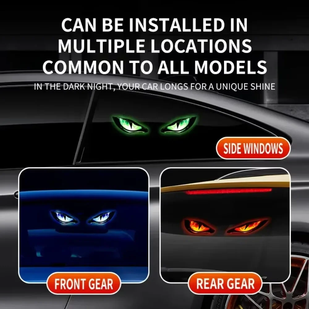 Solar Car LED Dynamic Devil Eye Expression Warning Light Truck Suction Cup No Wiring Automotive Accessory