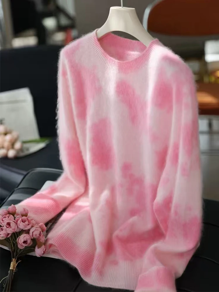 

Ladies' Gradient Color Sweater Women's Knitted Pullover Autumn Winter Soft Loose Long-Sleeved Trend O-Neck Fluffing Cashmere Top