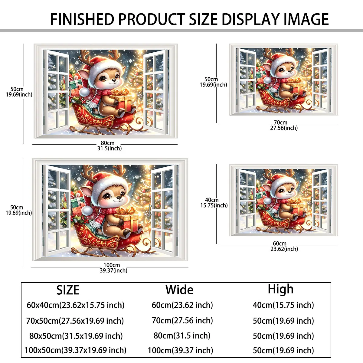 1pc simulated window wall sticker featuring Christmas deer sitting on sled holding gifts decoration waterproof concealing fla