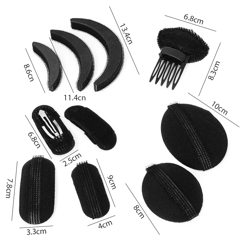 Black Bump It Up Volume Reusable Hair Fluffy Sponge Hair Base Styling Insert Tool Hair Puff Sponge Clip Hair Bun Maker