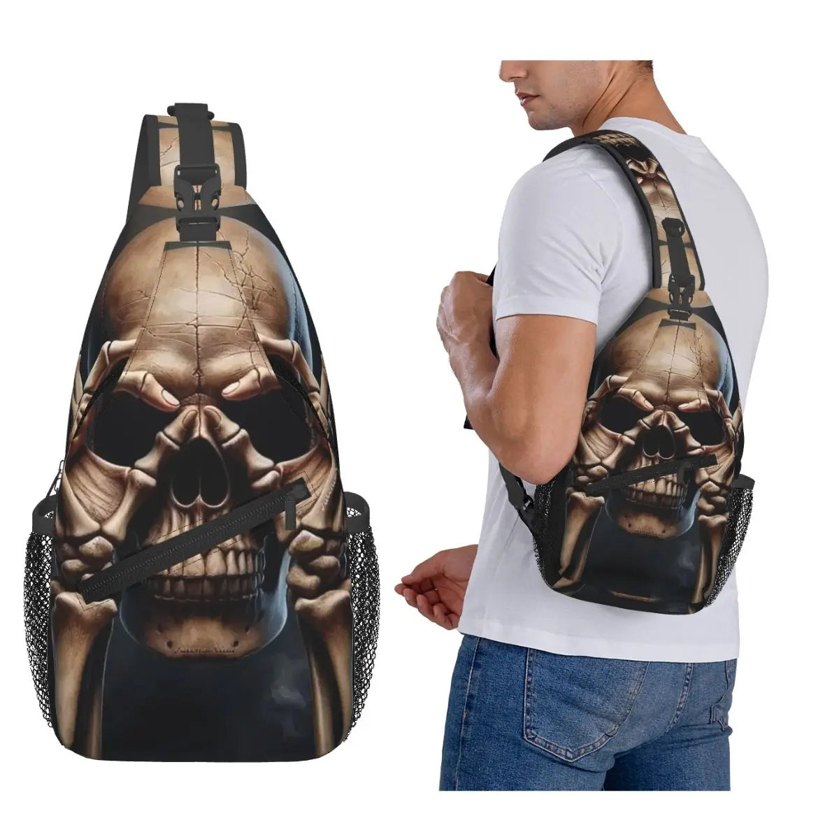 

Модная Джокерская черепная пистолет, готическая нагрудная сумка со скелетом, мужской рюкзак через плечо, нагрудная сумка, дорожный походный рюкзак, сумка на плечо
