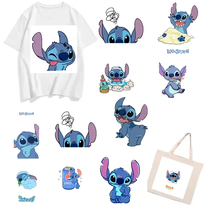 2024 Popular Anime Cartoon Stitch Children's Creative Cartoon Hot Stamping Sticker Handmade DIY Clothing Decoration Size